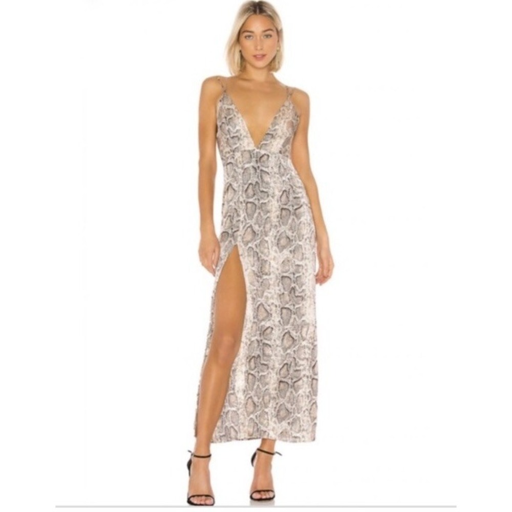 SUPERDOWN Amina Slit Maxi Dress Snakeskin Tan Small S New Gown